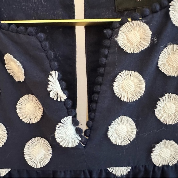J.Crew Navy Dress Shift Embroidered Polka‎ Dot Fringe Dress. Bell Sleeves size 4 - Picture 6 of 7